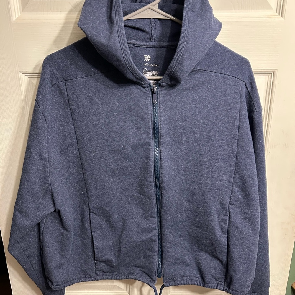 Blue cropped Zip-Up Hoodie